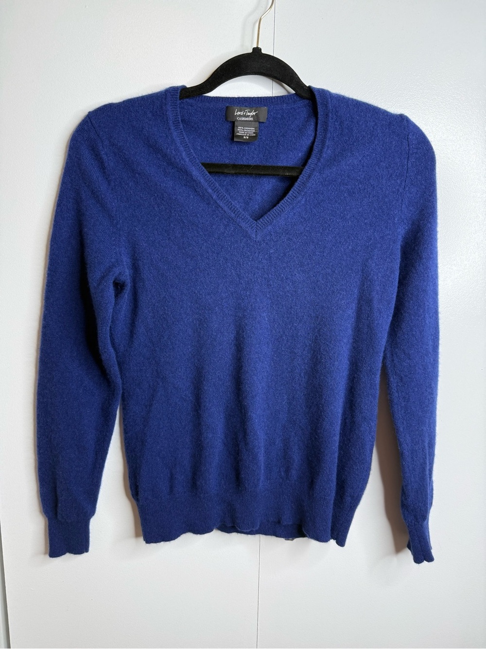 Lord & Taylor V-Neck 100% Cashmere Sweater Blue Medium
